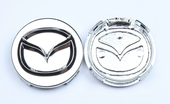 4x Nabendeckel 56mm kompatibel für Mazda Short Pin Glanz Silber