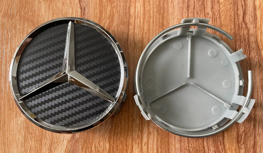 4x Nabendeckel 75mm kompatibel für Mercedes Schwarz Carbon Optik Felgendeckel Set